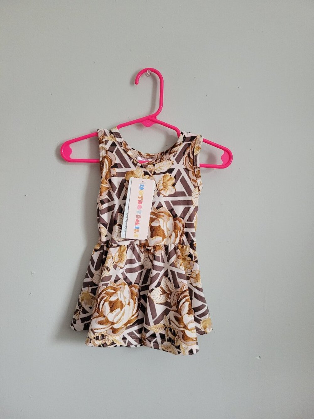 Dot Dot Smile Dress Baby Girl's 6-12mo Brown Floral Geo Twirl Tank NWT